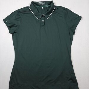 Nike Golf Dri Fit Polo Women's Medium Short Sleeve 2‎ Snaps Green Black Stripes